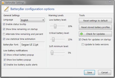 BatteryBar Pro Preferences window