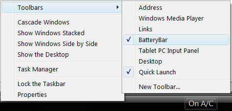 Enable BatteryBar Toolbar