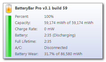 Battery meter popup shows detailed information